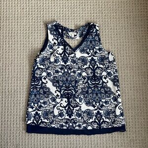 Charming Charlie Blue and White Floral Paisley Tank Top/Blouse